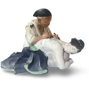 Vintage Japanese Tebori and Geisha Handpainted Statue